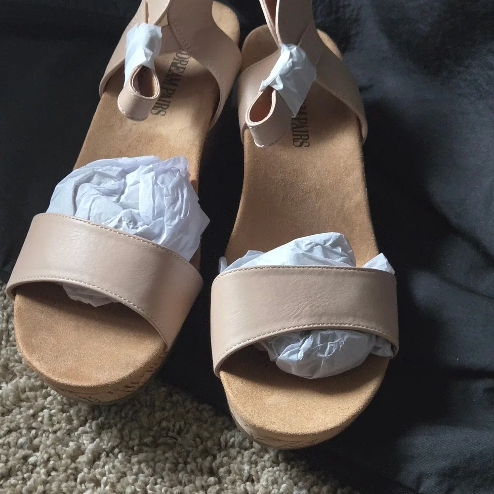 Dream Pairs Nini-8 Wedge Sandals Women 10 Nude New Cork Platform Heel